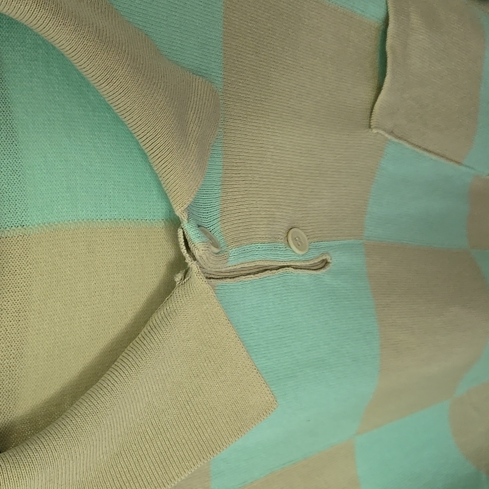 ZARA Aqua and Tan Checkered Polo Shirt - Picture 5 of 9